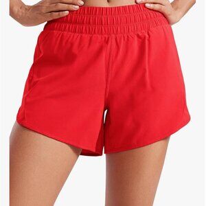 CRZ YOGA Women's Mid Waisted Running Shorts in Deep Red, Size Large